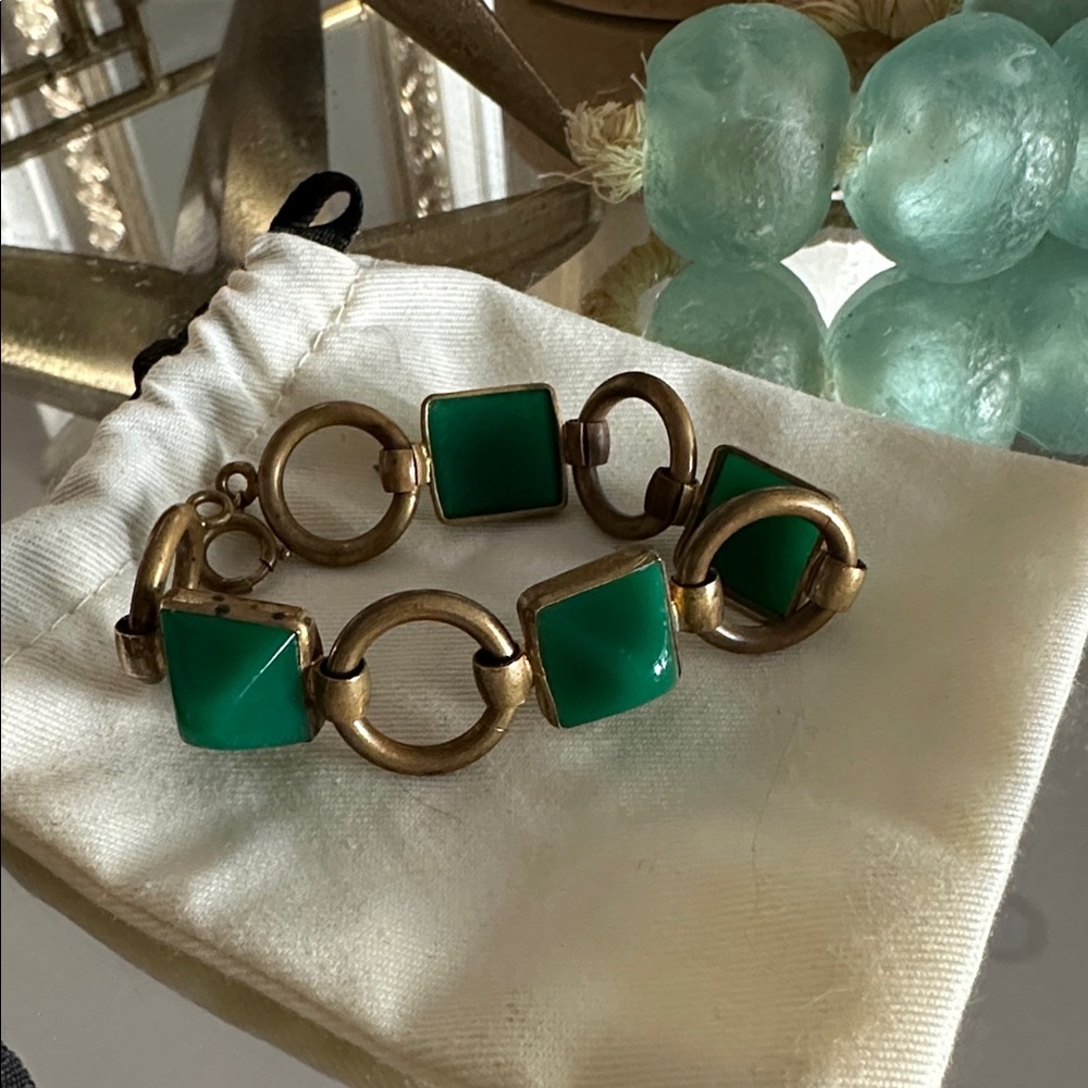 RARE Peking “Jade” German Brass Bracelet Vintage or Antique Art Deco